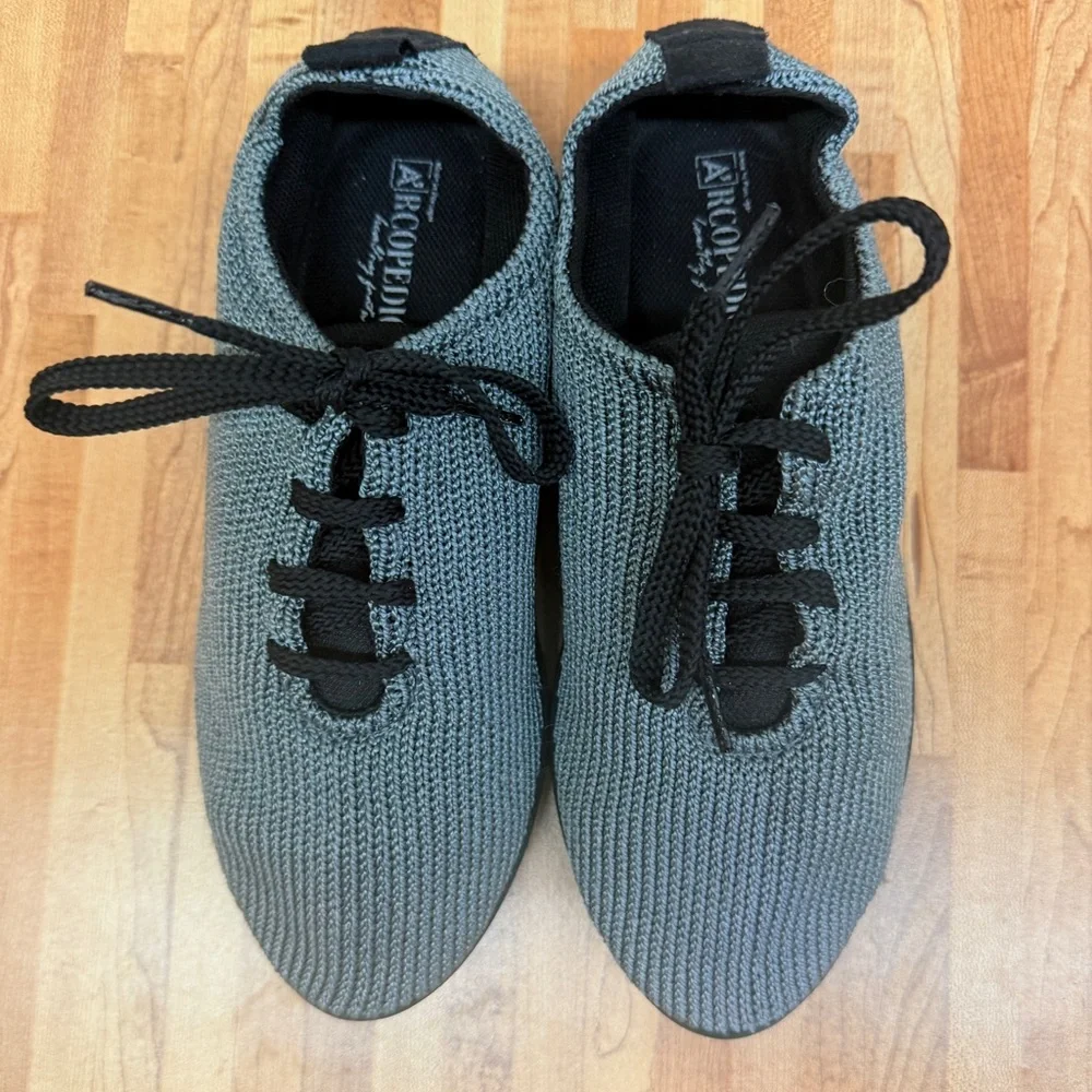ARCOPEDICO Gray Knit Low Wedge Comfort Round Toe Lace Up Arch Support Shoes 38